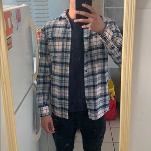 Light blue and white flannel.